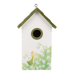 [6H2449] Maison d'oiseau Blanc Vert 15x10x22 cm