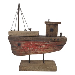 [6H2527] Miniatura Decorativa Barca Marrone Rosso 23x7x26 cm
