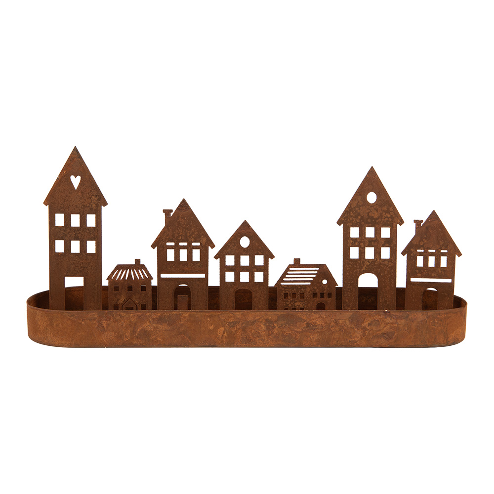 Waxinelichthouder huisjes 30x8x13 cm
