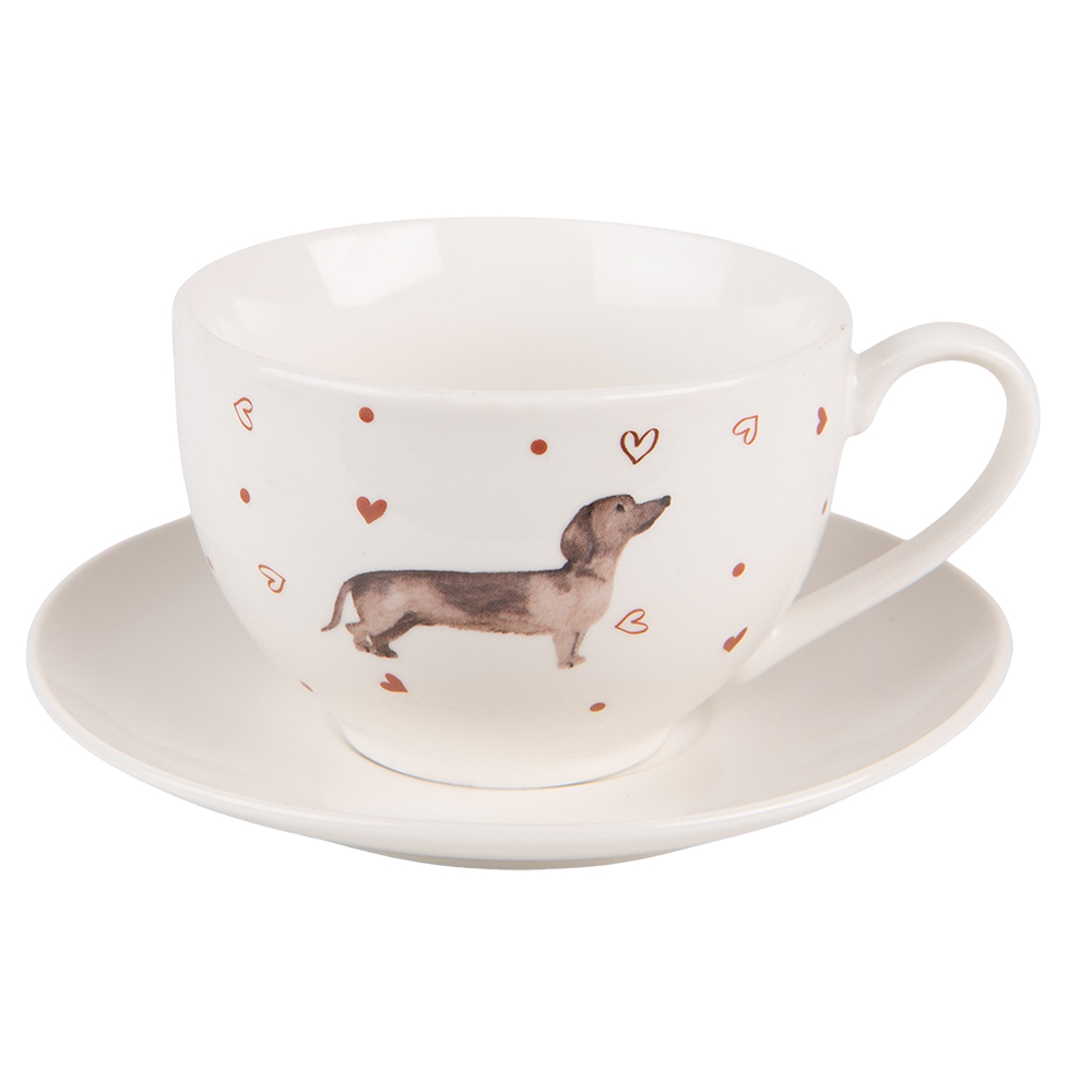 Tasse mit Unterteller Beige Brown 12x9x6 cm / Ø 14x2 cm / 200 ml