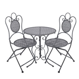 [5Y1429] Set da Bistrot Tavolo sedie (3 Pz.) Grigio Ø 60x71 / 50x40x93 cm (2)