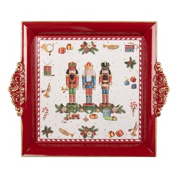[66768] Decorative Tray Red White 30x26x3 cm