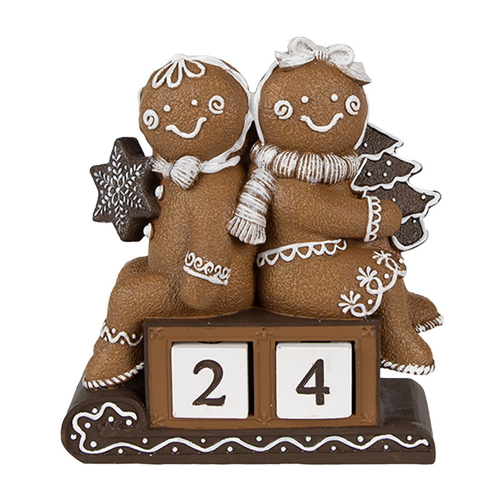 Décoration bonhommes de pain dépice avec calendrier Marron Blanc 11x4x13 cm