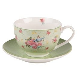 [CHBKS] Tasse et soucoupe Vert, Beige, Rose 12x9x6 cm / Ø 14x2 cm / 200 ml
