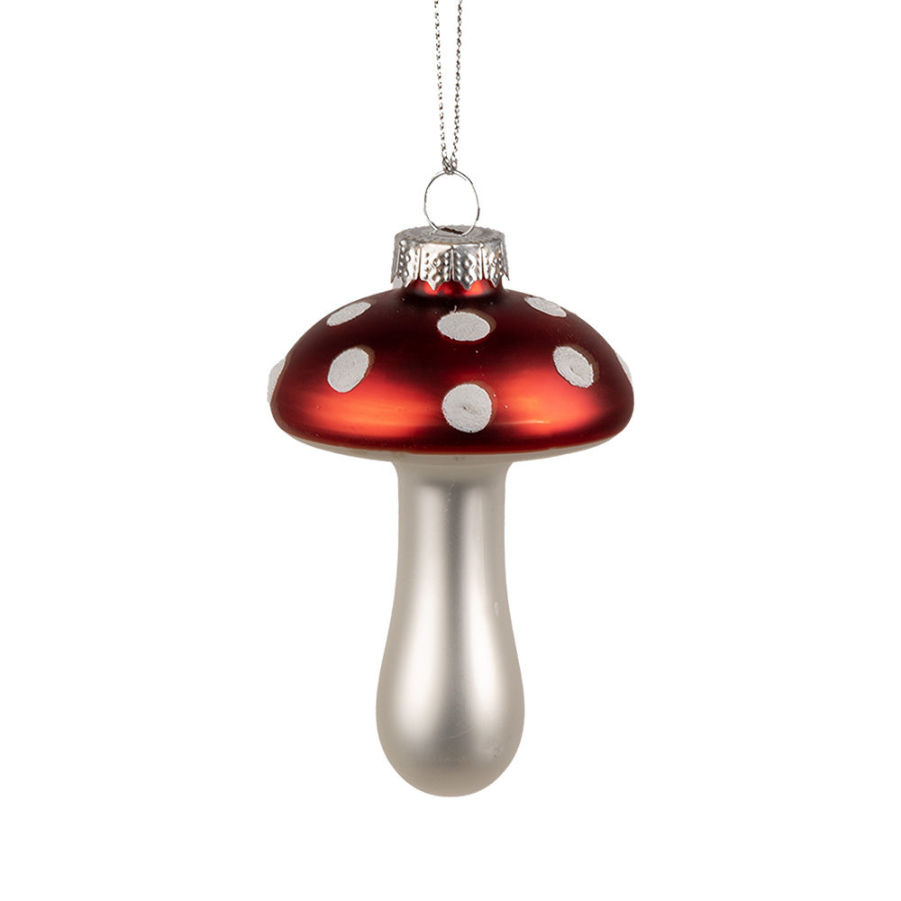 Boule de Noël champignon Rouge Blanc Ø 6x9 cm