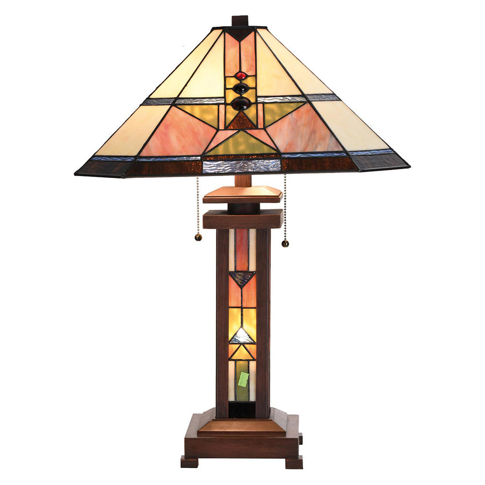 Lampada parete Tiffany Beige, Verde 42x42x60 cm E27/max 2x60W E14/max 1x7W