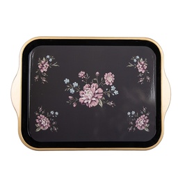 [66438] Dekoratives Tablett Schwarz Rosa 38x27x2 cm