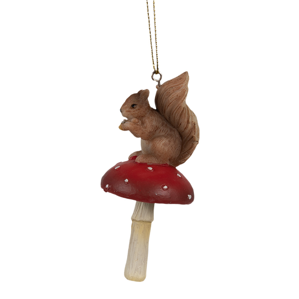 Decoratie hanger eekhoorn op paddenstoel 4x4x9 cm
