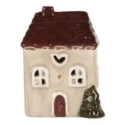 [6CE2269] Dekoration Haus mit LED Beige Rot 7x6x10 cm