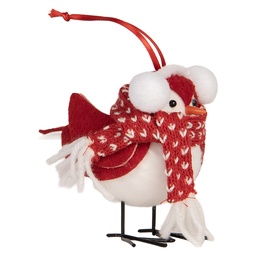 [66341] Statua Decorativa Uccello Rosso Bianco 12x7x10 cm