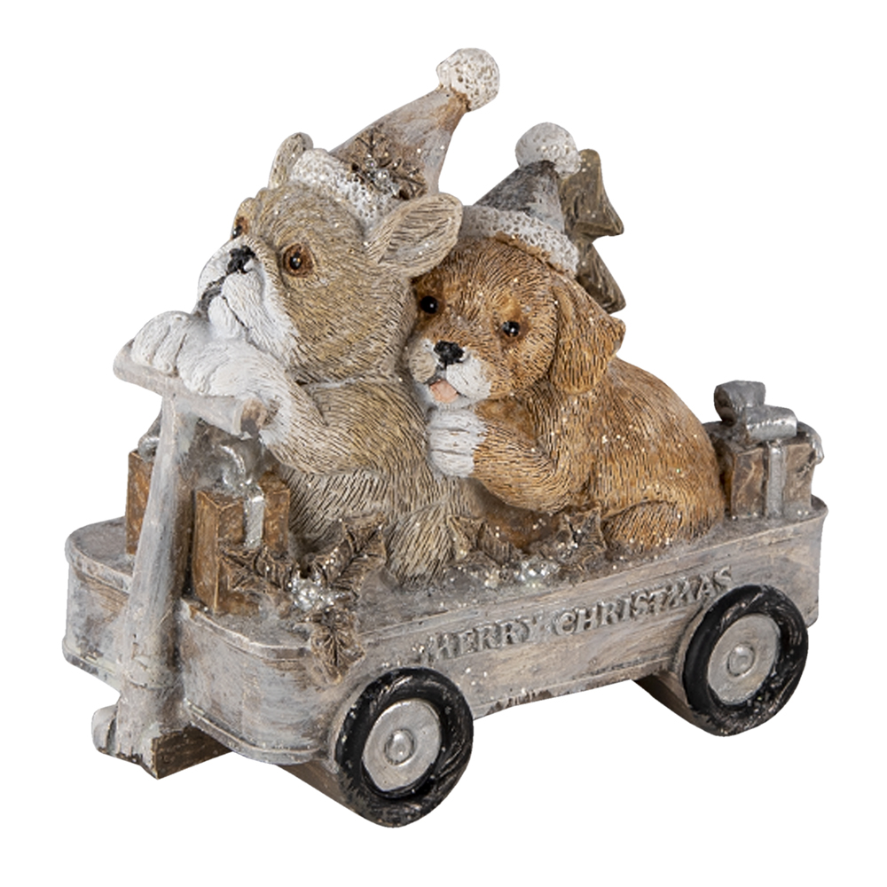Decoratie honden in kar 10x6x9 cm