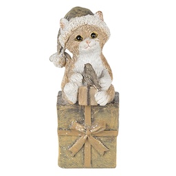 [6PR4643] Statue Natalizie Gatto Marrone, Bianco 5x4x10 cm