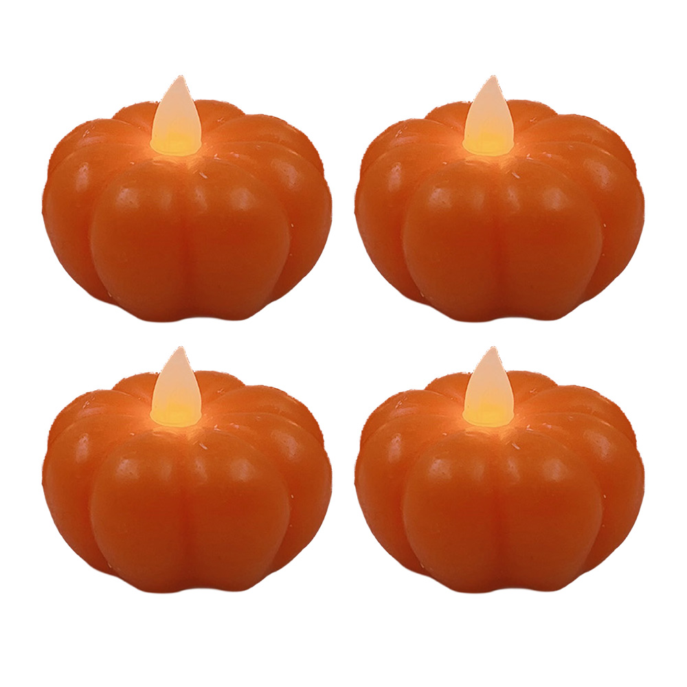 Kerze mit LED Orange set 4 Ø 5x5x4 cm