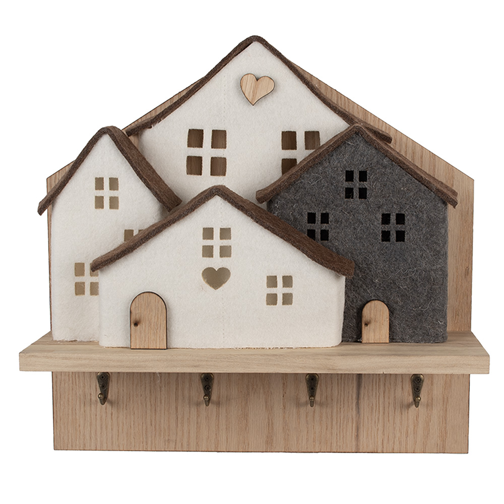 Porte-manteau avec maisons en feutre Marron Blanc 40x13x40 cm