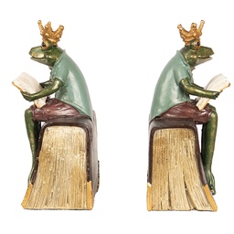 [6PR2452] Fermalibri ( set di 2 ) Verde, Marrone 14x10x23 cm