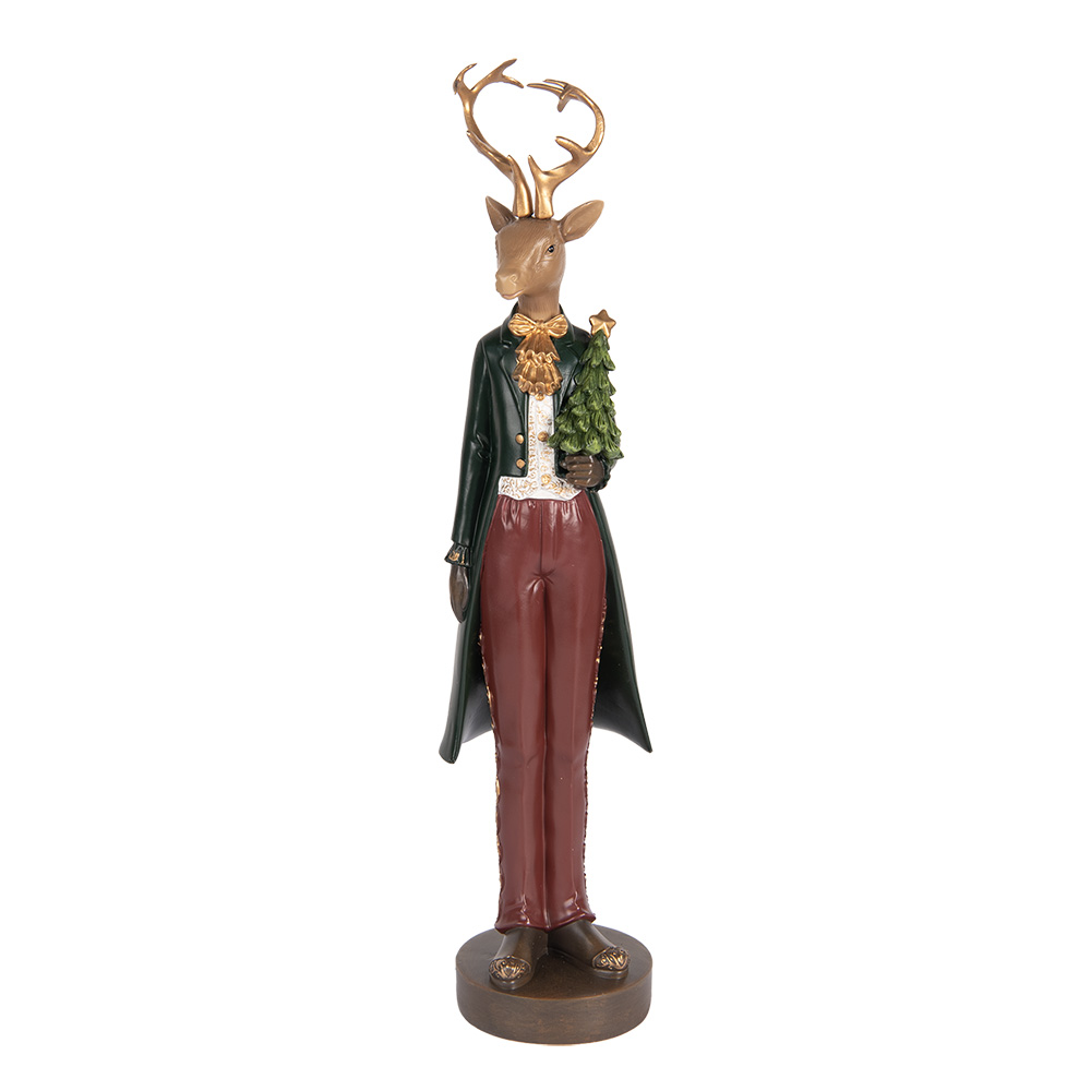 Décoration Cerf Marron Rouge 9x9x37 cm