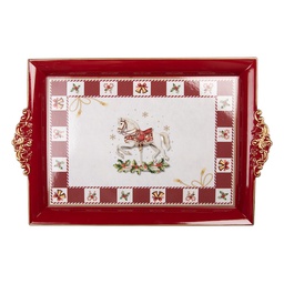 [66770] Plateau décoratif Rouge Blanc 41x26x3 cm