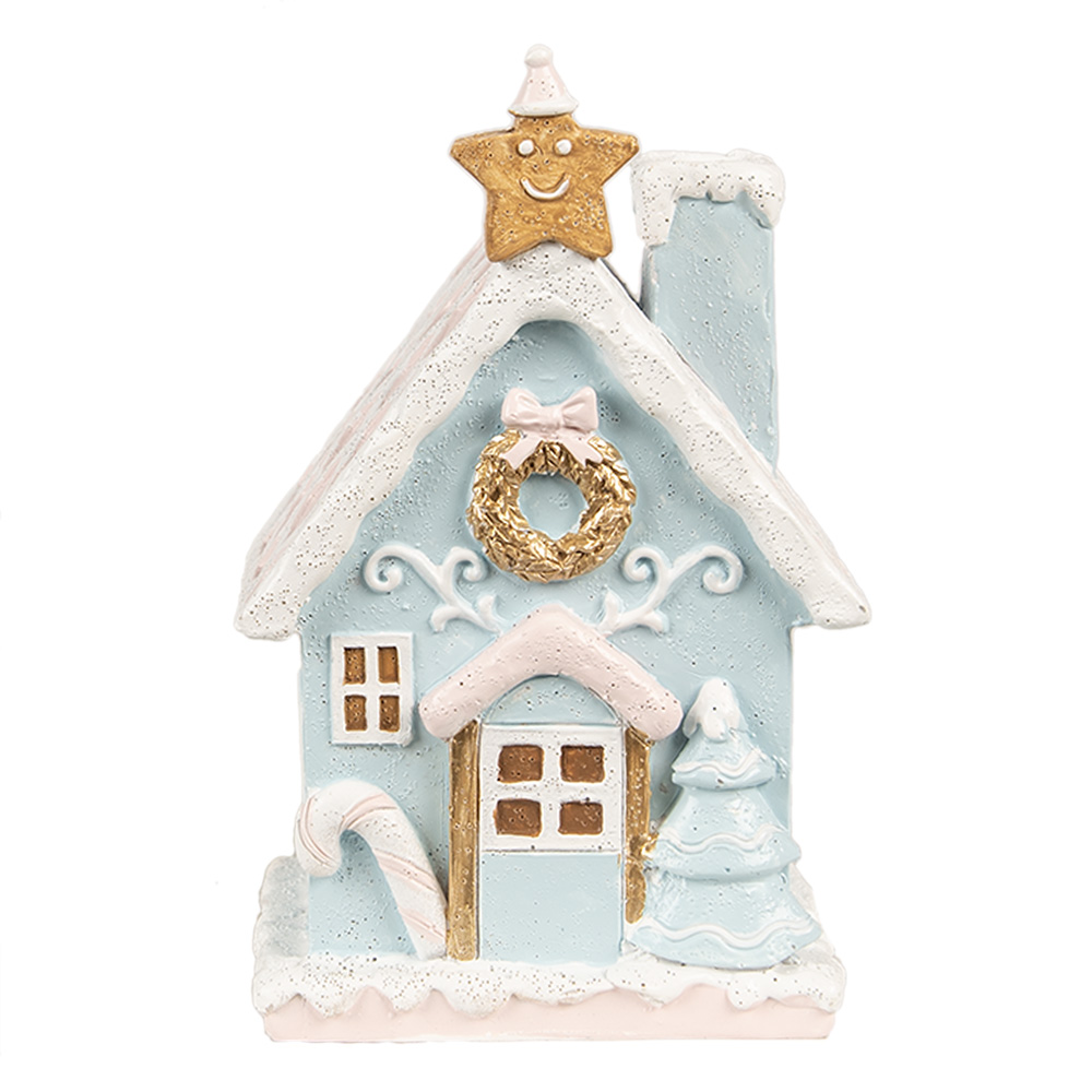 Decoration House with LED Blue Pink 9x8x15 cm