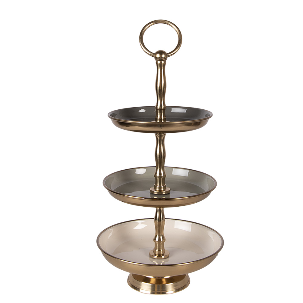 Etagere 3 Etagen Beige Goldfarbig Ø 18x35 cm
