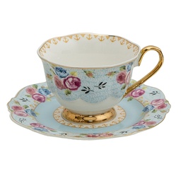 [6CE1279] Cup and Saucer Blue, White 12x9x7 cm / Ø 15x2 cm / 160 ml