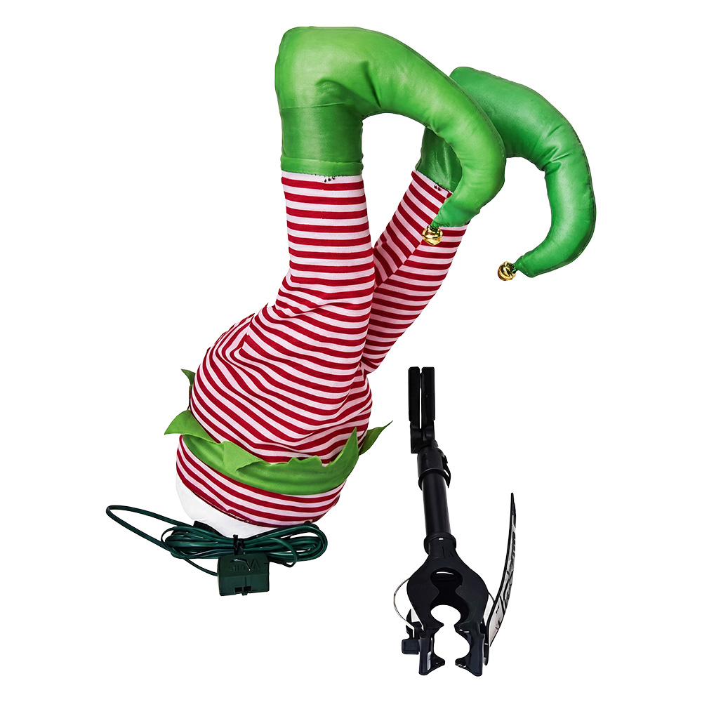Décoration Jambes d'elfe de Noël Rouge Vert 35 cm