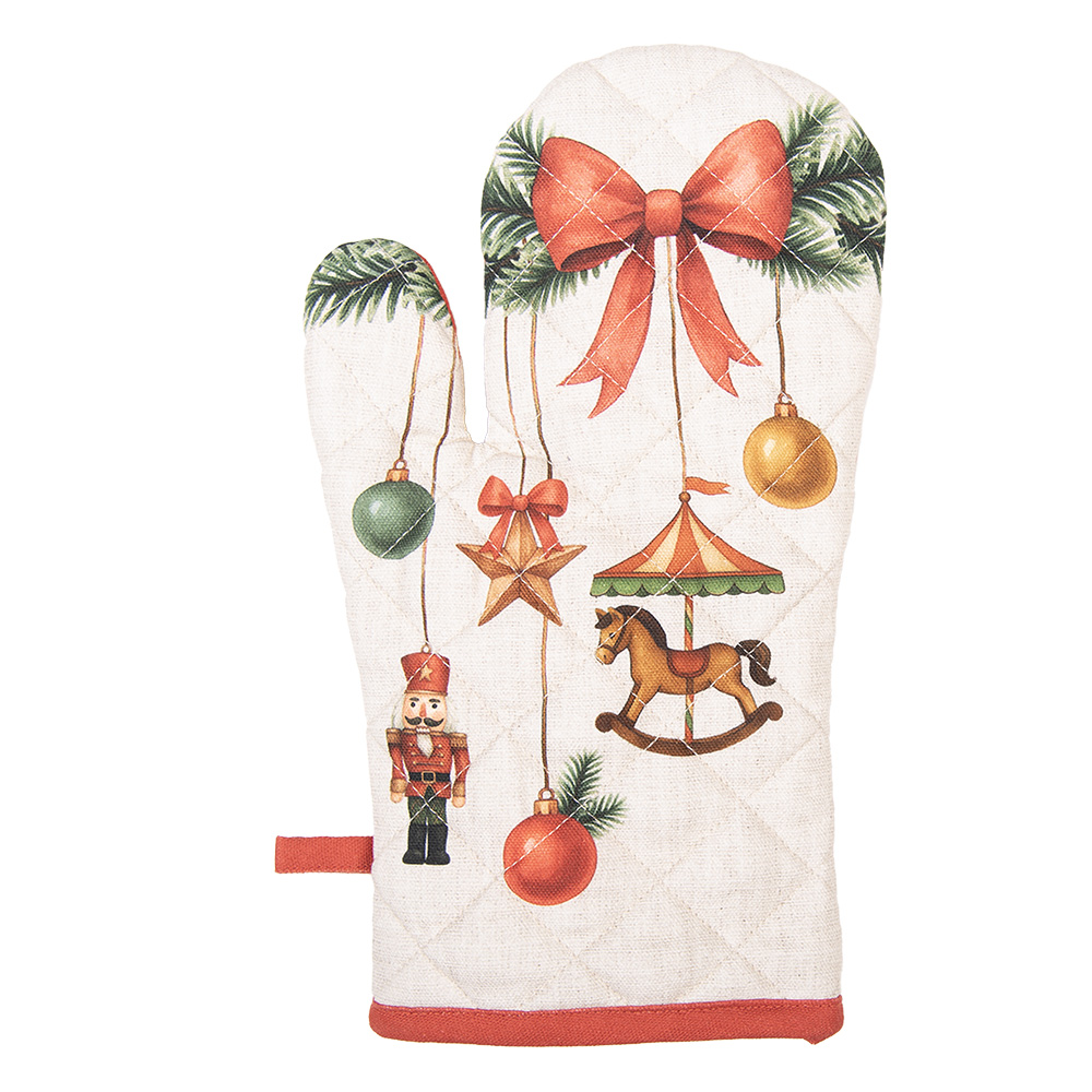 Oven Mitt Beige Red 18x30 cm