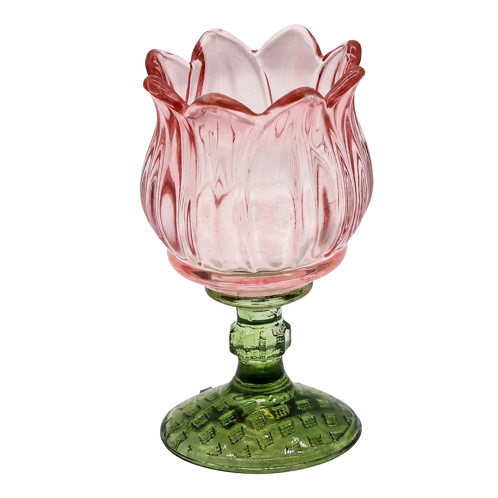 Portacandele in Vetro Rosa Verde Ø 7x13 cm