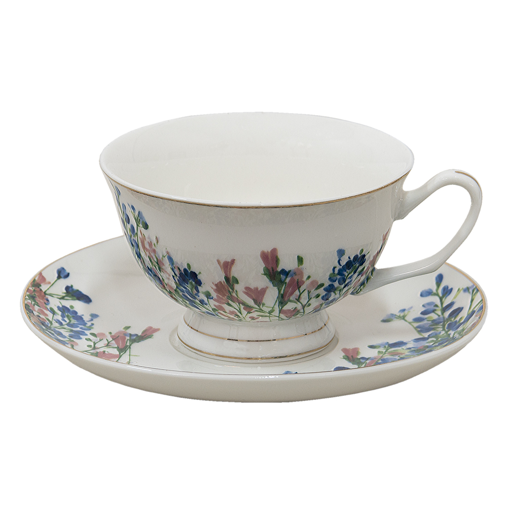 Tazzina da caffè con piattino Bianco, Blu 12x10x6 cm / Ø 15x2 cm / 250 ml