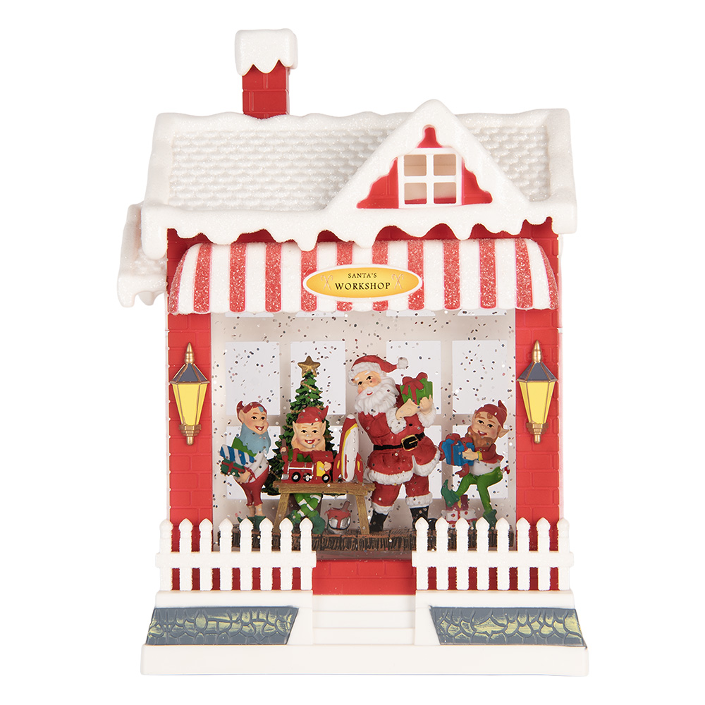 Music box House with LED Red White 18x9x26 cm / 3xAA