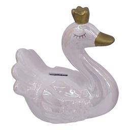 [6CE2466] Spardose Schwan Weiß Goldfarbig 11x7x12 cm