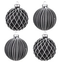 Boule de Noël Noir Blanc Ø 8x8 cm (set 4)