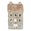Kerzenhalter Weihnachten Häuschen Blau Beige 8x7x15 cm