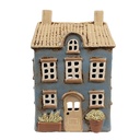 Tealight Holder Christmas House Bleu Beige 16x10x23 cm