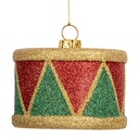Pendentif décoratif Tambour Rouge Vert Ø 7x5 cm