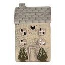 Tealight Holder Christmas House Beige Grey 9x8x15 cm