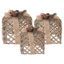 Décoration cadeau avec LED set de 3 Couleur or 25x25x30 / 20x20x24 / 15x15x17 cm / 6xAA
