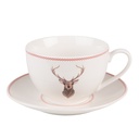 Tasse mit Unterteller Beige Braun 12x9x6 cm / Ø 14x2 cm / 200 ml