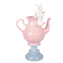 Decorazione teiera con conigli Rosa Bianco 22x14x35 cm