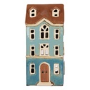 Tealight Holder Christmas House Blue Brown 11x9x22 cm