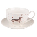 Tasse mit Unterteller Beige Brown 12x9x6 cm / Ø 14x2 cm / 200 ml
