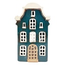 Tealight Holder Christmas House Blue Beige 11x8x19 cm