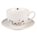 Tasse mit Unterteller Beige Schwarz 12x9x6 cm / Ø 14x2 cm / 200 ml
