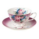 Kaffeetasse mit Unterteller Violett 12x10x6 cm / Ø 15x2 cm / 200 ml
